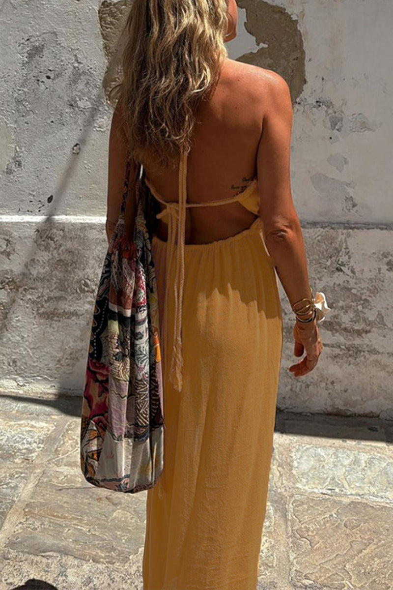 Lila - Sexy Urlaub Einfarbiges Trägerkleid Mit Schlitzband Und Unregelmäßigen Unregelmäßigen Kleidern