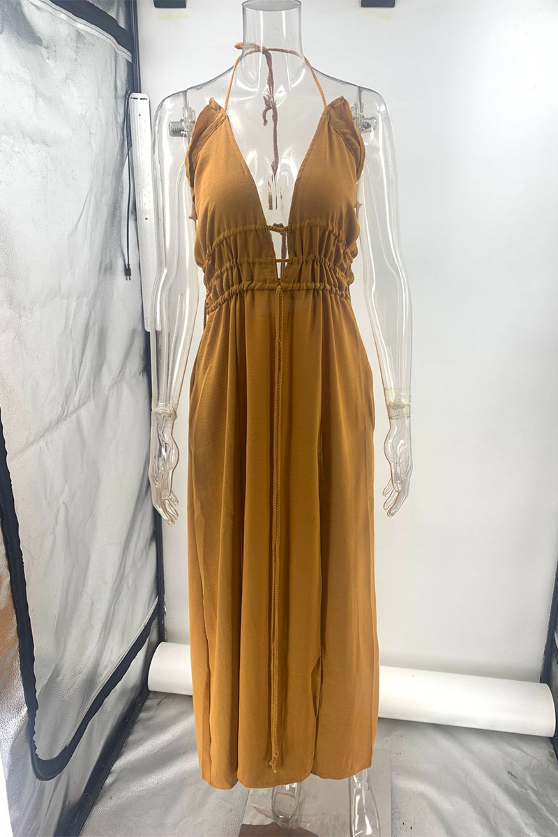 Lila - Sexy Urlaub Einfarbiges Trägerkleid Mit Schlitzband Und Unregelmäßigen Unregelmäßigen Kleidern