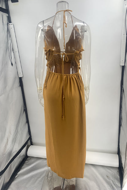 Lila - Sexy Urlaub Einfarbiges Trägerkleid Mit Schlitzband Und Unregelmäßigen Unregelmäßigen Kleidern