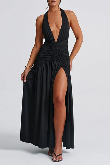 Isla - Sexy Einfarbige Ärmellose Neck Dresses Mit Schlitz (3 Farben)