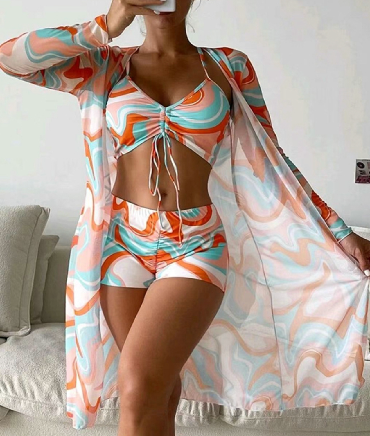 TRUDI I BEDRUCKTES 3-TEILIGES BIKINI-SET