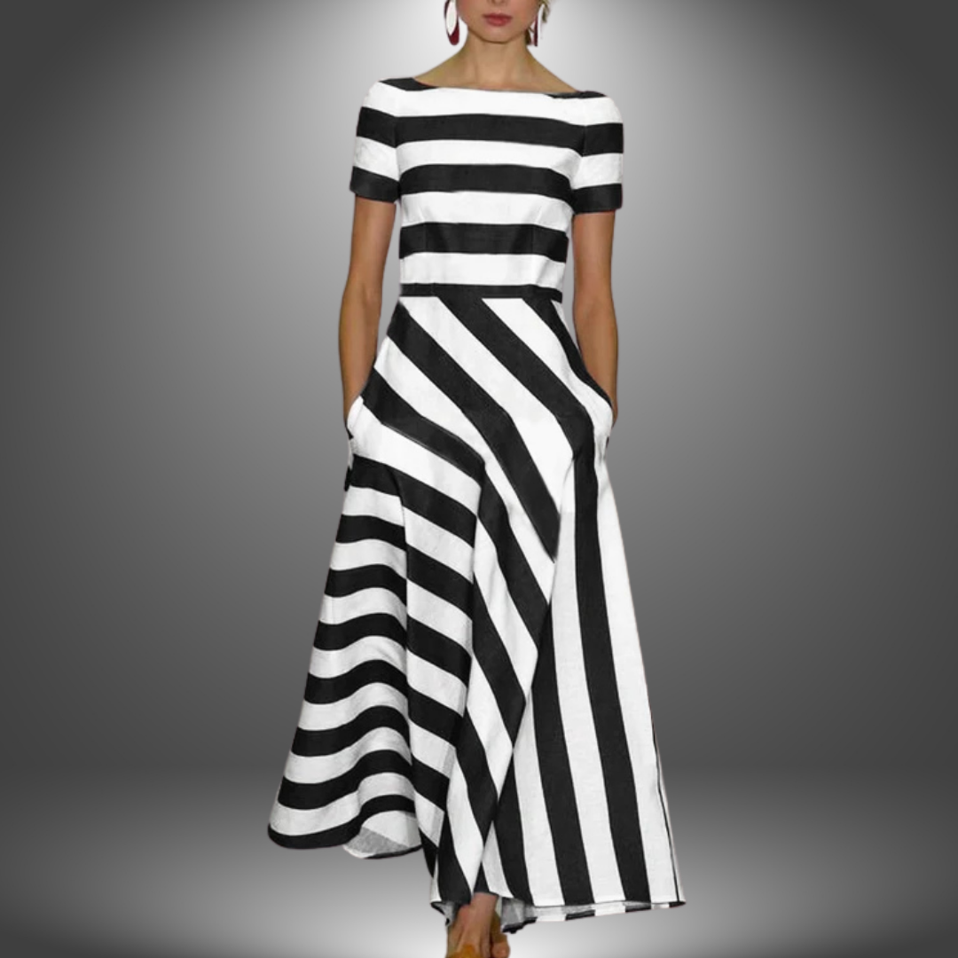 Nicole | Handgefertigtes gestreiftes langes Kleid