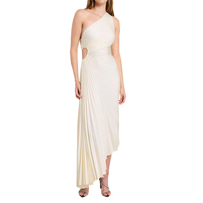Sylviana - Ein-Schulter Plissiertes Midi-Kleid