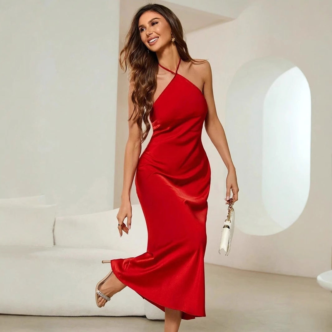Friday - Satin Slip Sexy Abend Lang Kleid