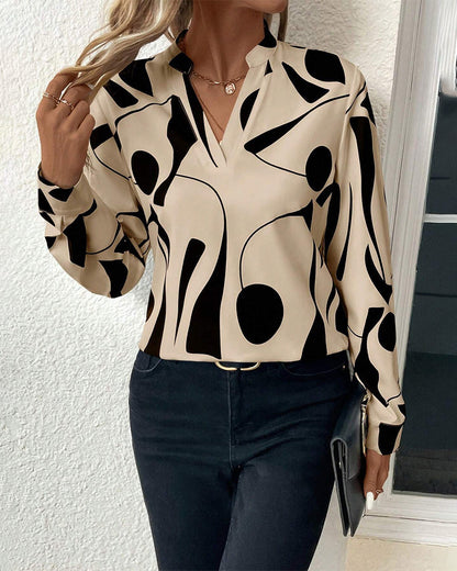 Rinan| Trendige stylische Bluse mit Luxusmotiv mit langen Ärmeln