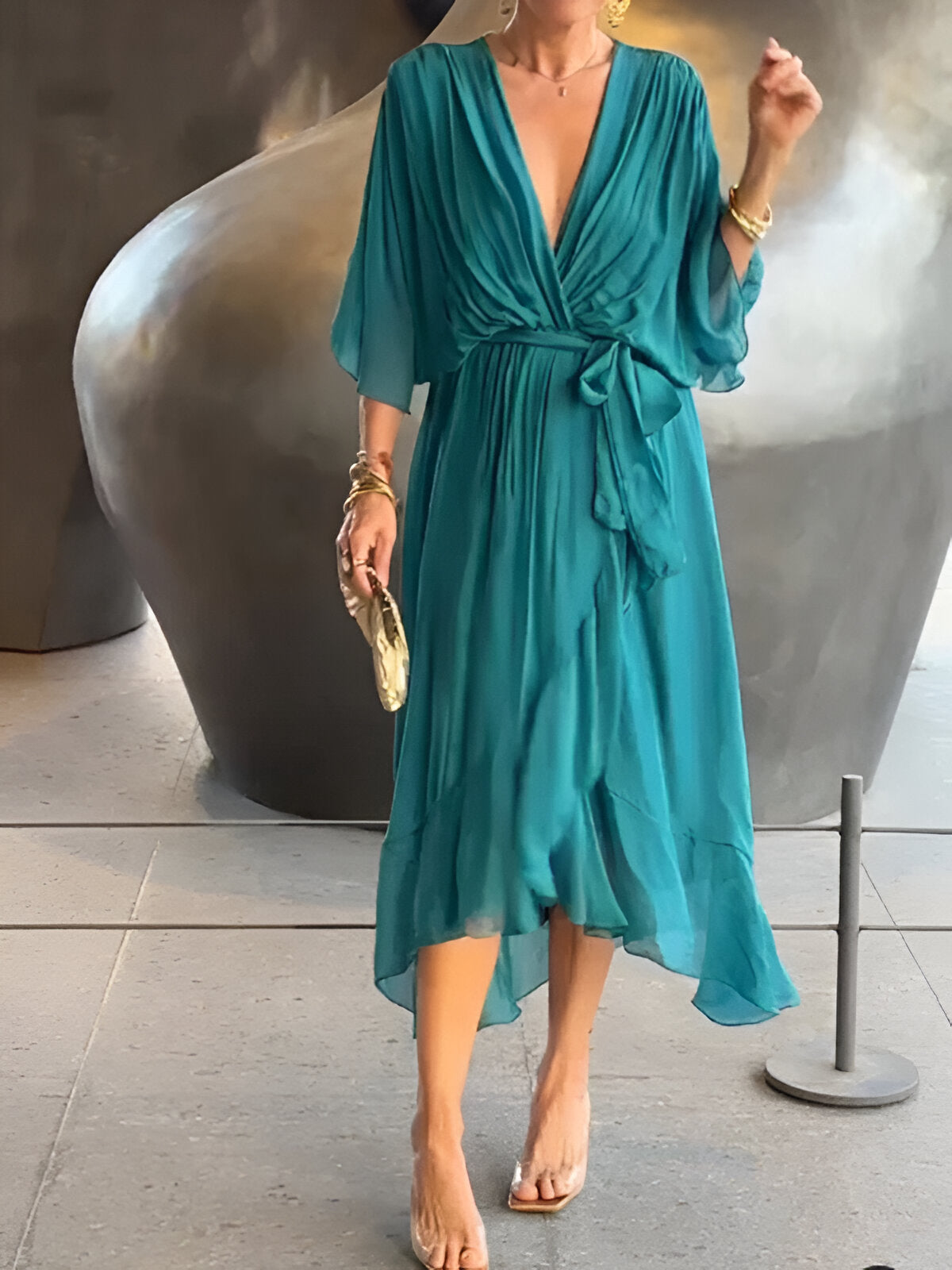 Monica™ | Chiffonkleid mit V-Ausschnitt